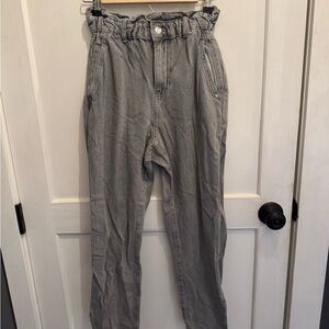 Zara High Rise Paper Bag Light Gray Denim Pants